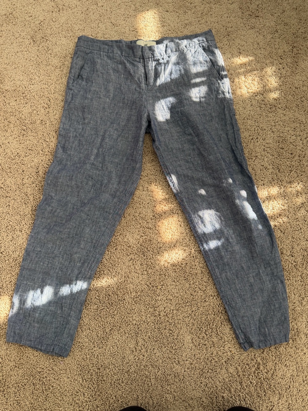 Joie Blue Linen Straight Leg Pants Button Zip Women Solid Flat Front 27" Inseam
